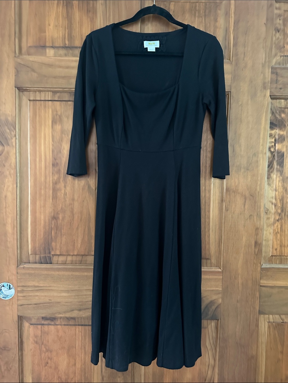 Anthropologie Black Long-Sleeve Scoop-Neck A-Line Dress
